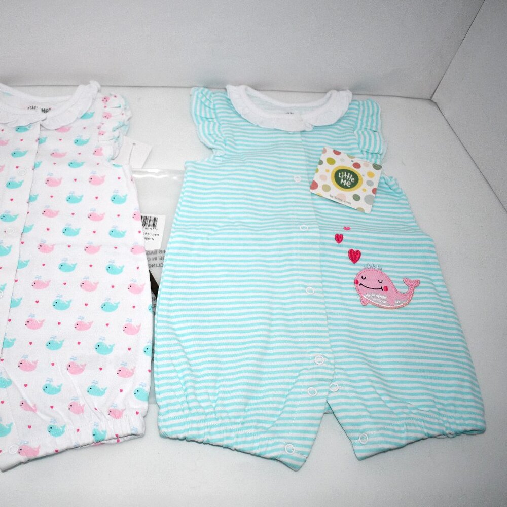 Little Me Two-Pack Whale Rompers Size: 6 Mos #LCR14561N NWT